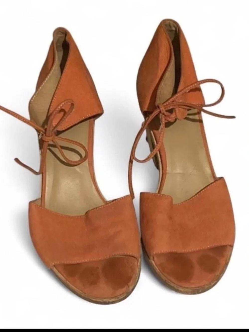 Eileen Fisher Rust Orange Suede Lace-Up Wedge Sandals